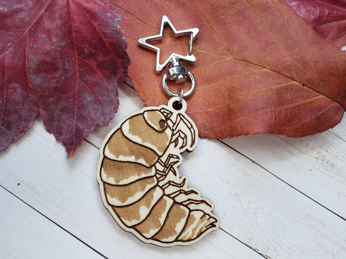Zebra Isopod Wooden Keychain