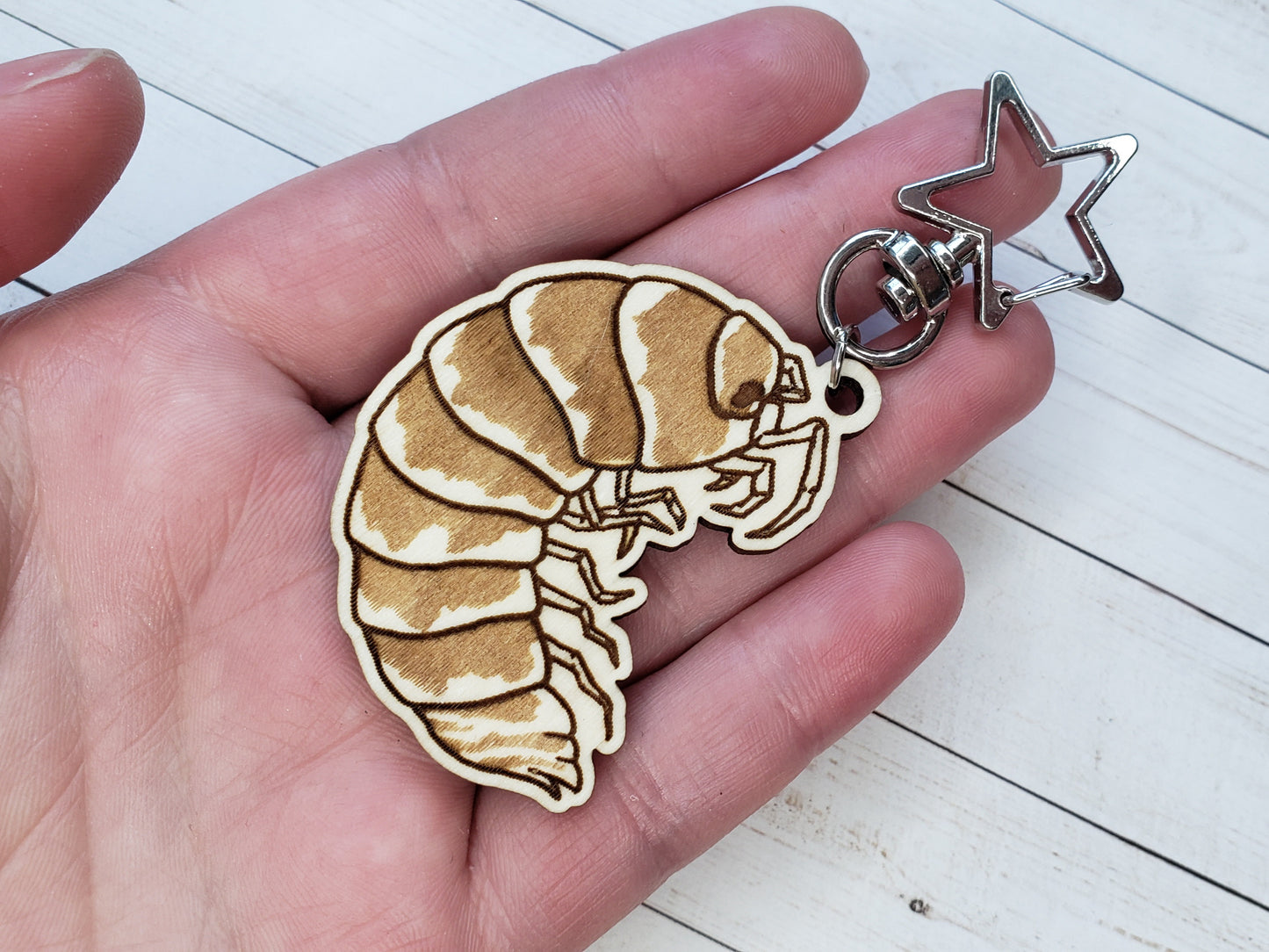 Zebra Isopod Wooden Keychain