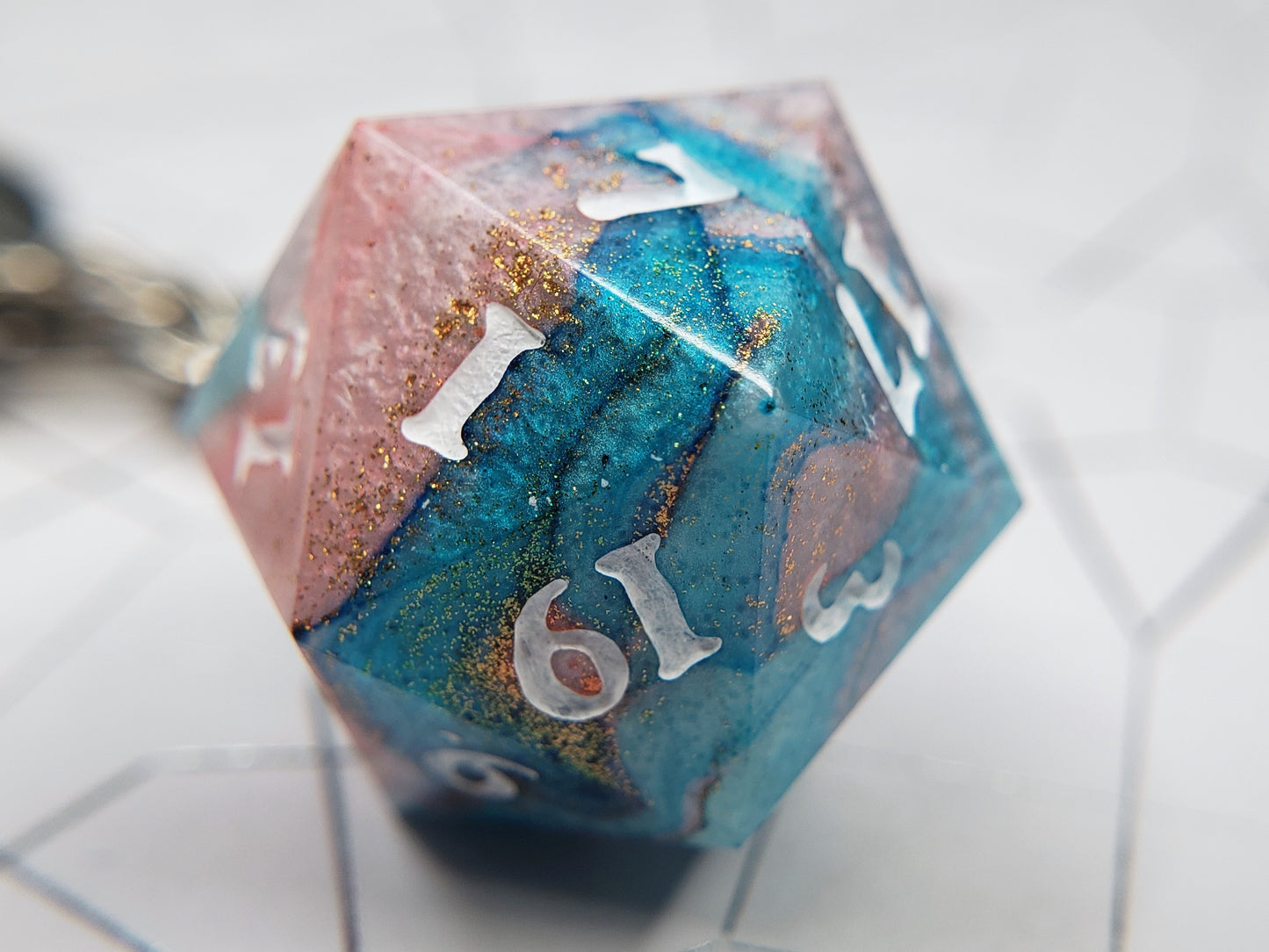 "Faerie Fire" - Handmade D20 Keychain