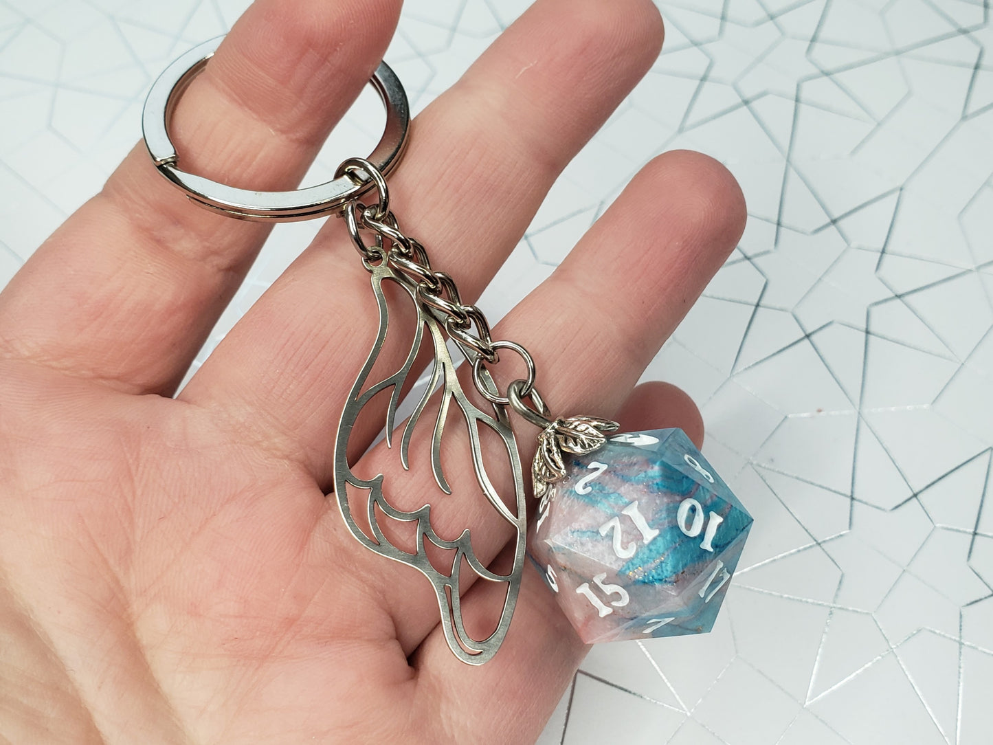 "Faerie Fire" - Handmade D20 Keychain
