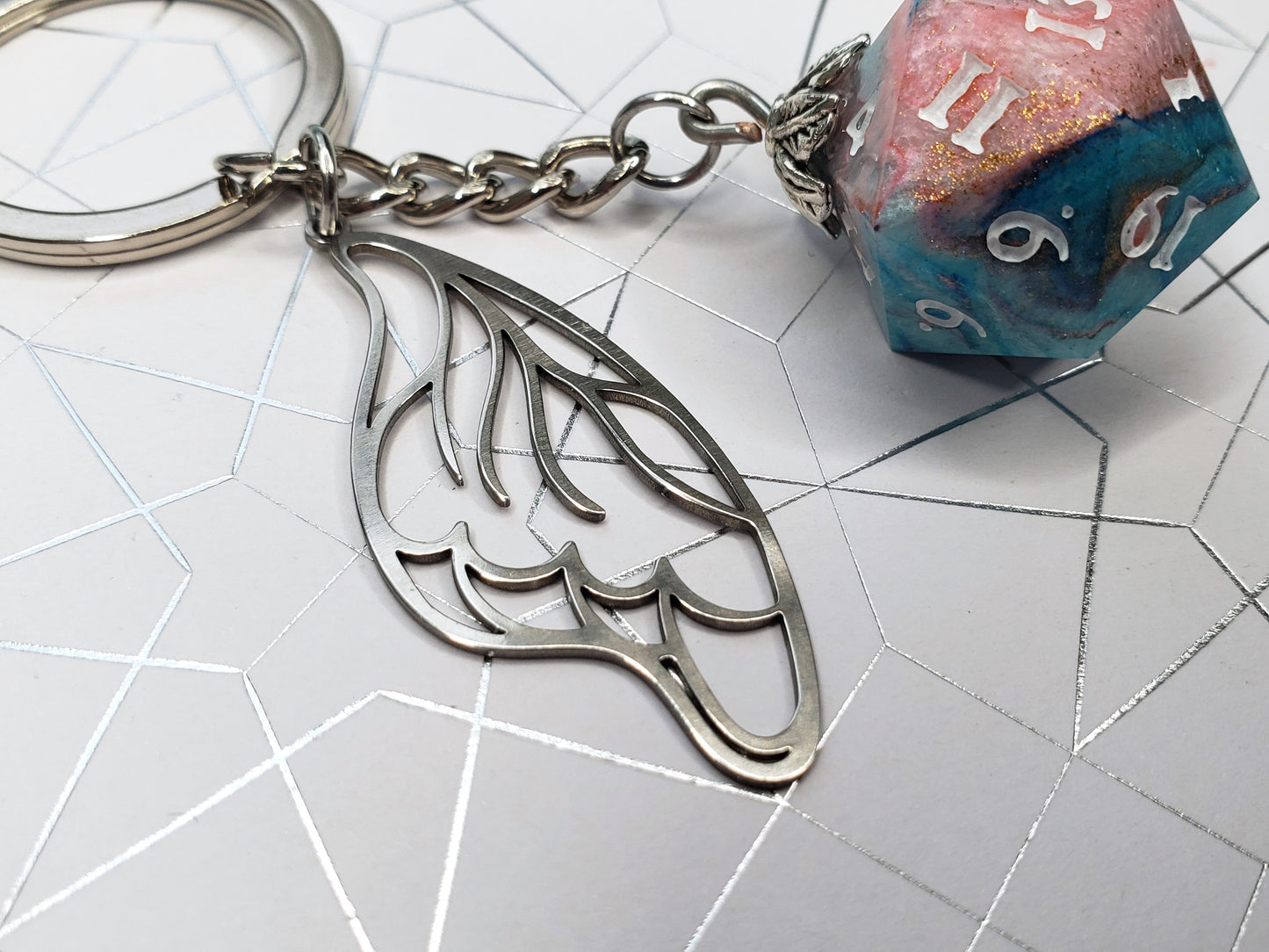 "Faerie Fire" - Handmade D20 Keychain
