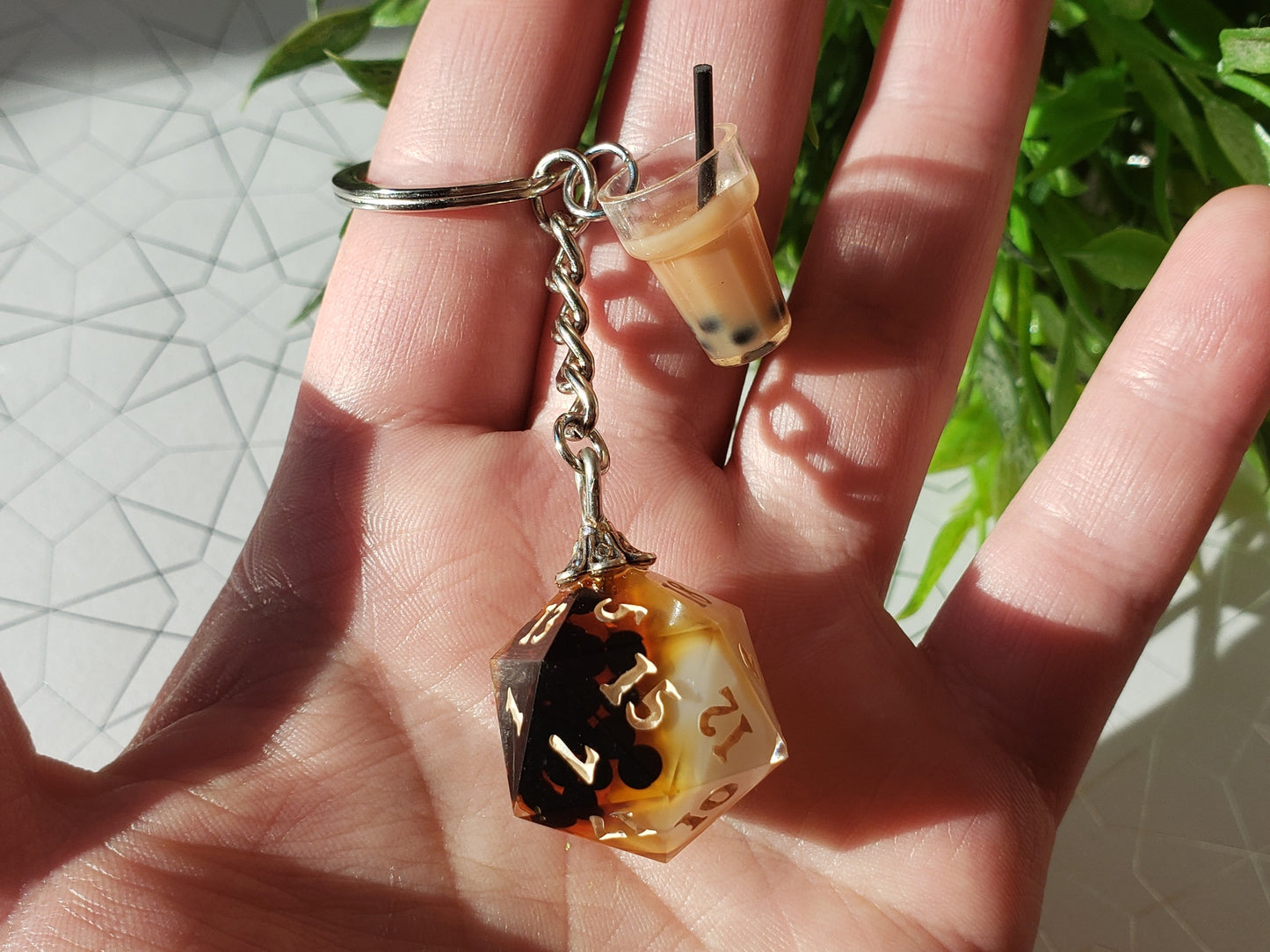 "Brown Sugar Boba" - Handmade D20 Keychain