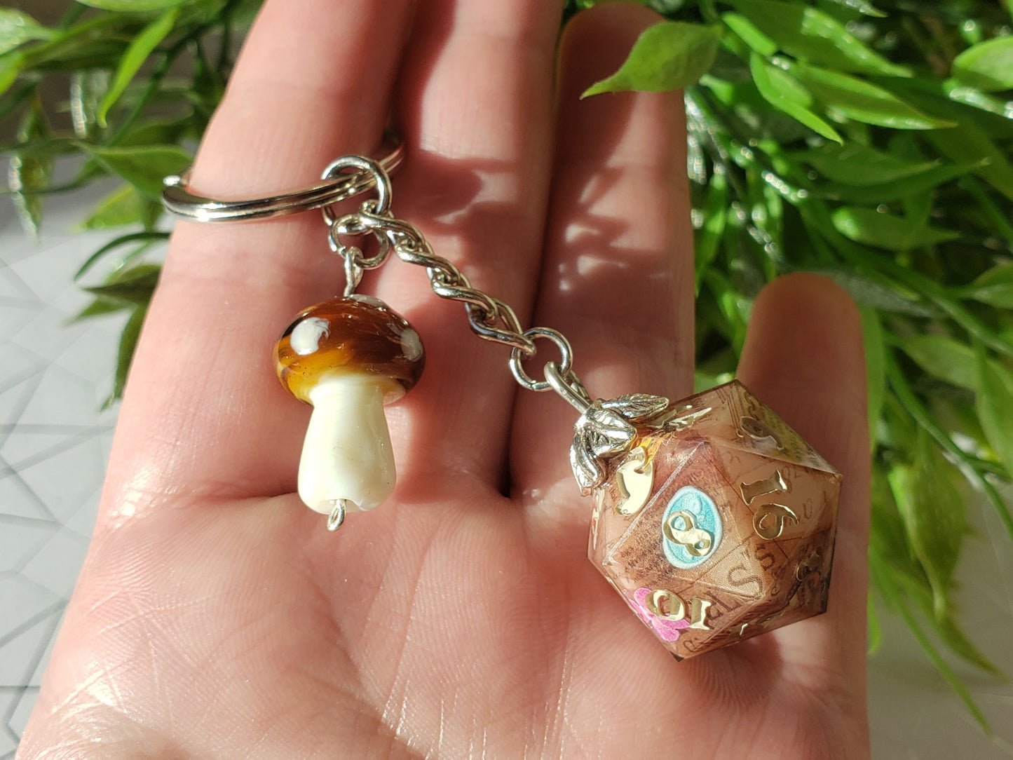 "Earthy Antiquarian" - Handmade D20 Keychain