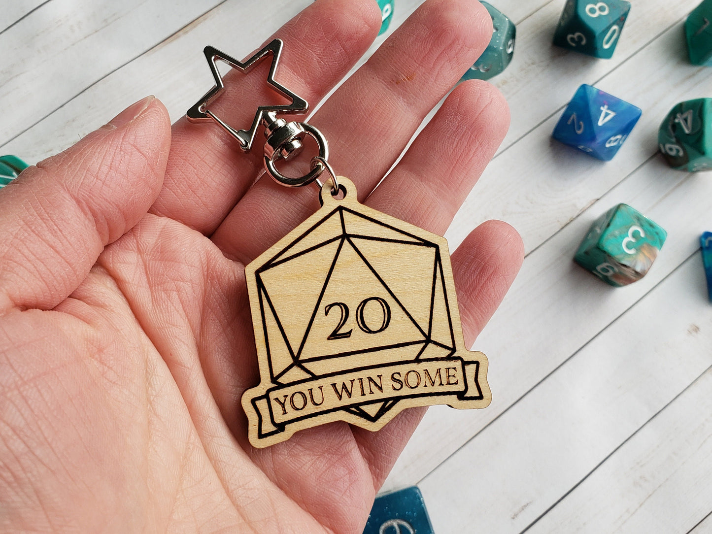 D20 Wooden Keychain - Double-Sided "You Win Some / You Lose Some"