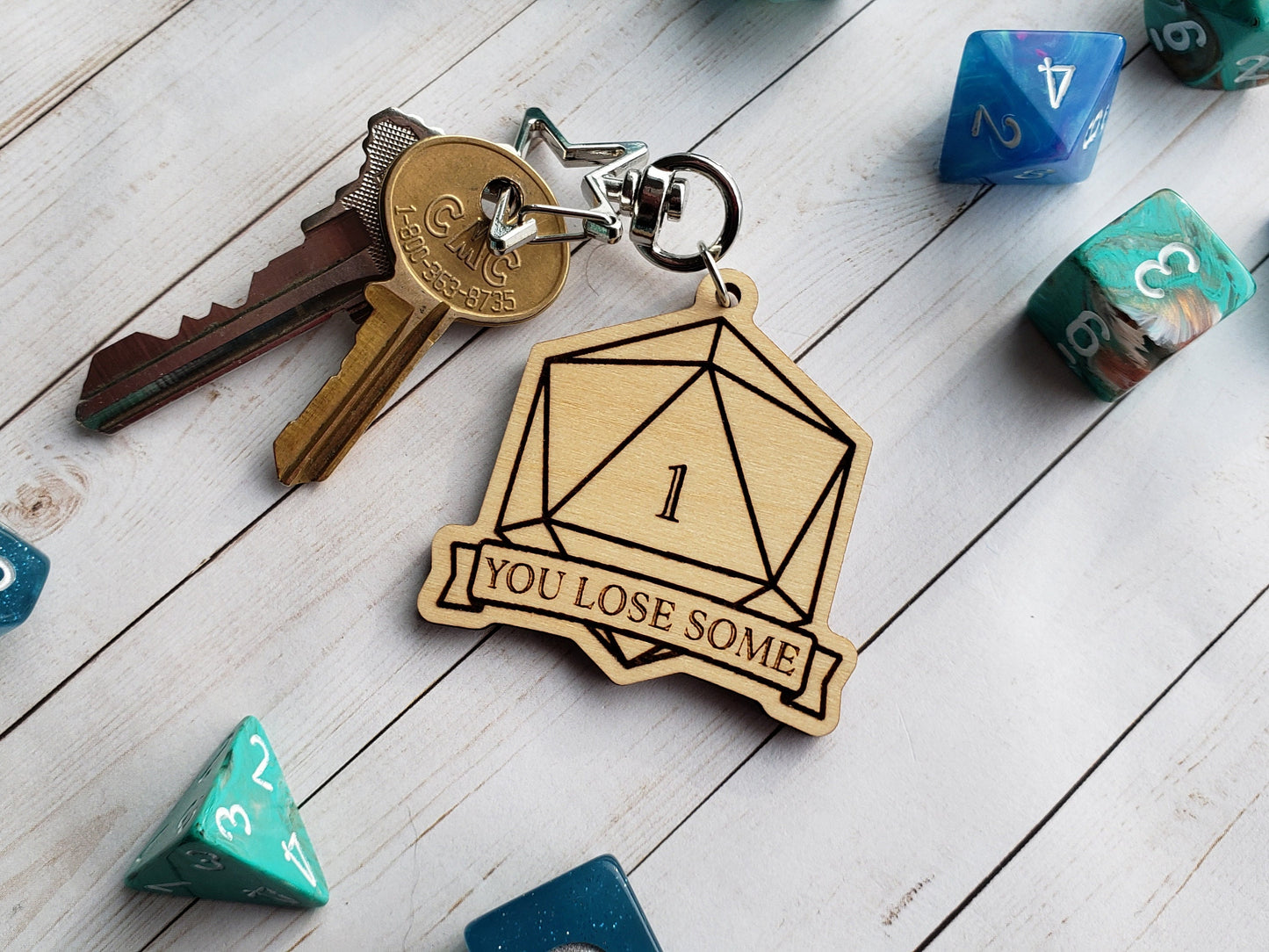 D20 Wooden Keychain - Double-Sided "You Win Some / You Lose Some"
