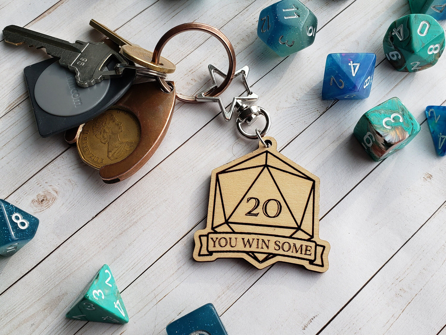 D20 Wooden Keychain - Double-Sided "You Win Some / You Lose Some"