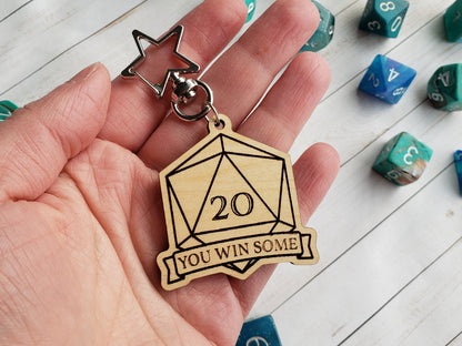 D20 Wooden Keychain - Double-Sided "You Win Some / You Lose Some"