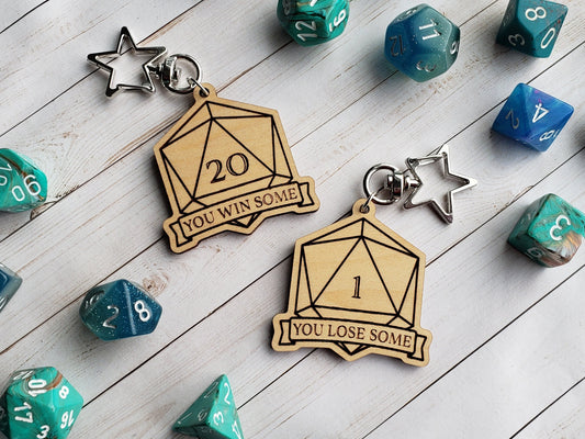 D20 Wooden Keychain - Double-Sided "You Win Some / You Lose Some"